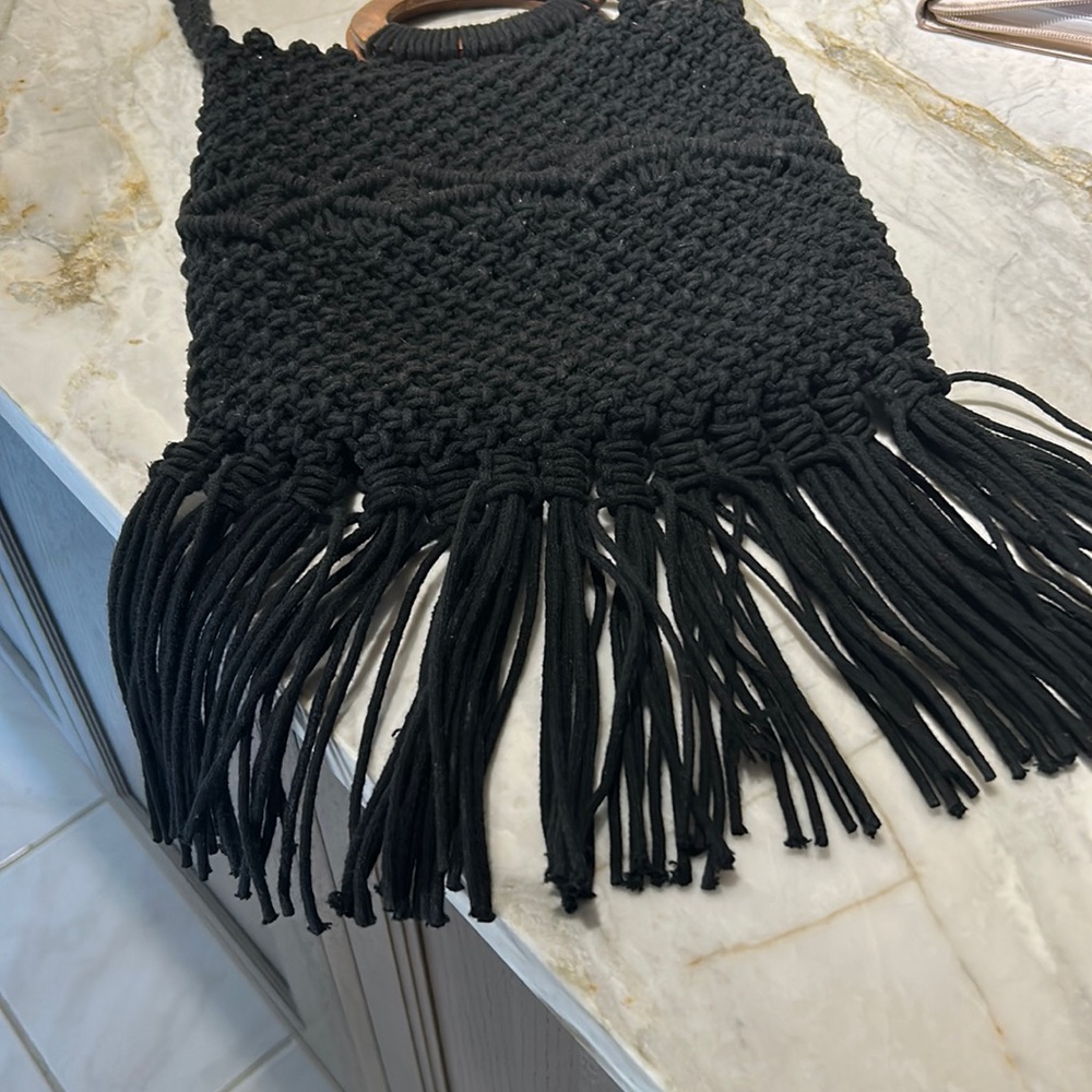 Danielle Nicole Black Macrame Crossbody Bag - image 1